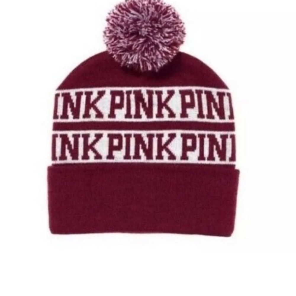 Victoria’s Secret Love Pink Nation Maroon Pom Pom Hat